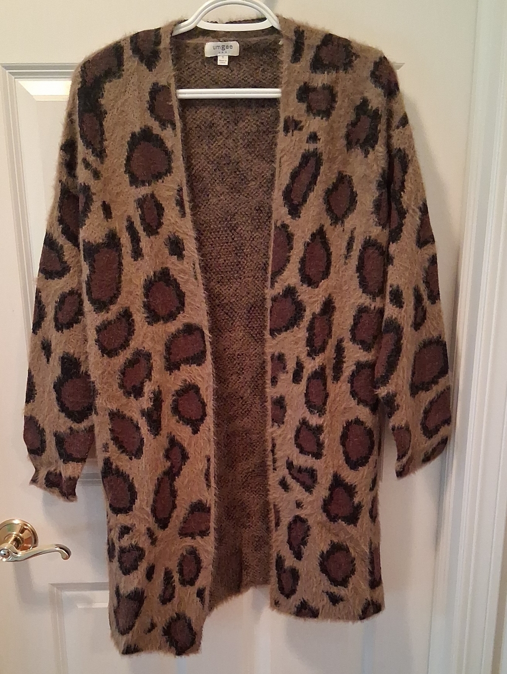 Umgee Brown and Dark Brown Leopard Open-Front Cardigan Size S